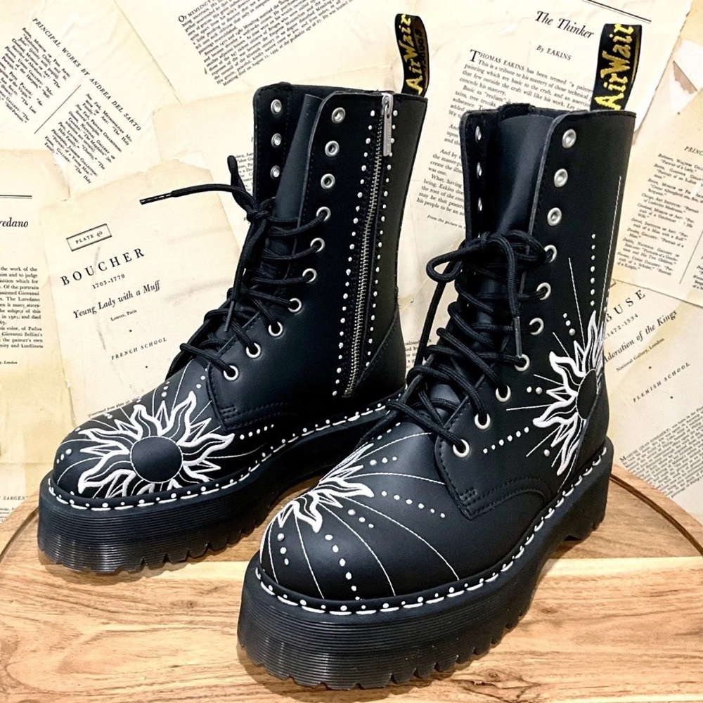 Free People Dr Martens Jadon Hi Solar Flare Boot Embroidery Black - Picture 7 of 10